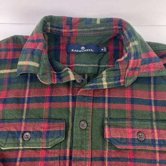 EUC Rainforest Heavyweight Hunter Green Corduroy Flip Cuff Plaid Flannel Shirt M - Picture 5 of 11